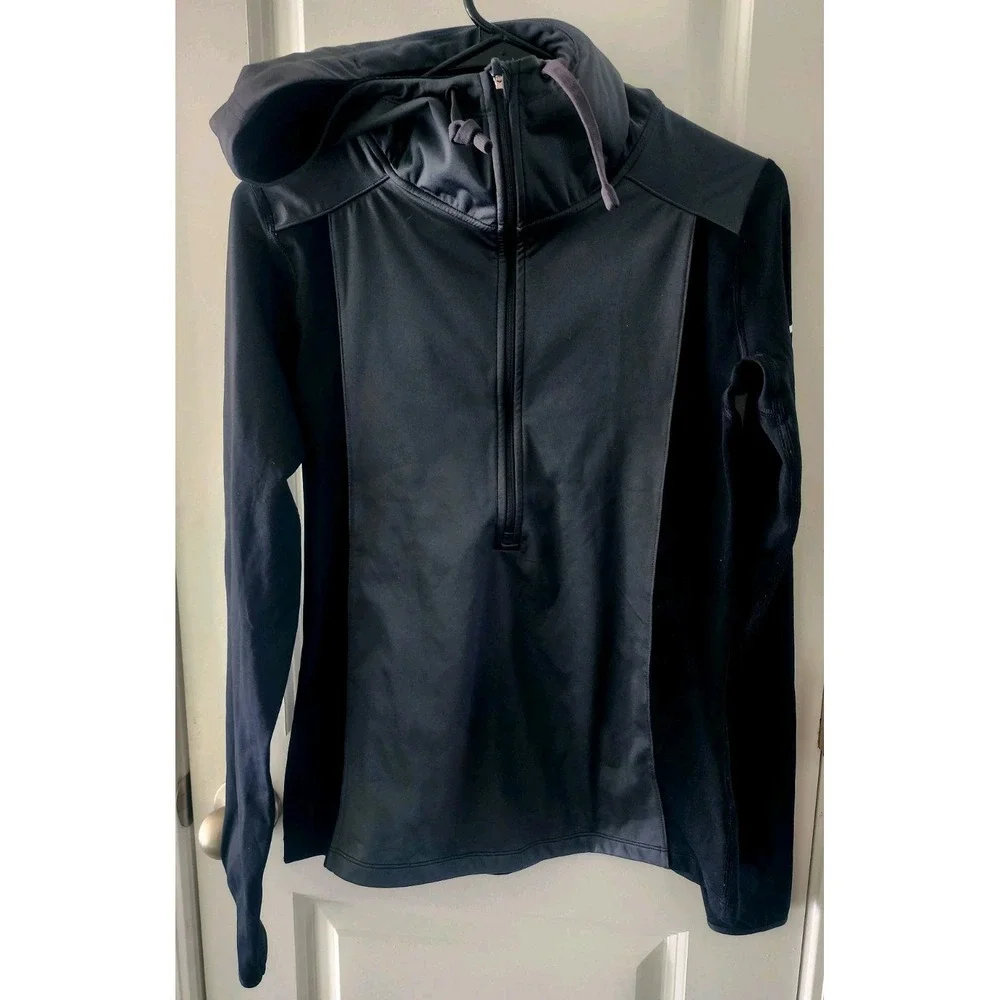 Nike Pro Dri Fit Women's 3/4 Zip Hoodie Jacket Medium Black Gray Hooded